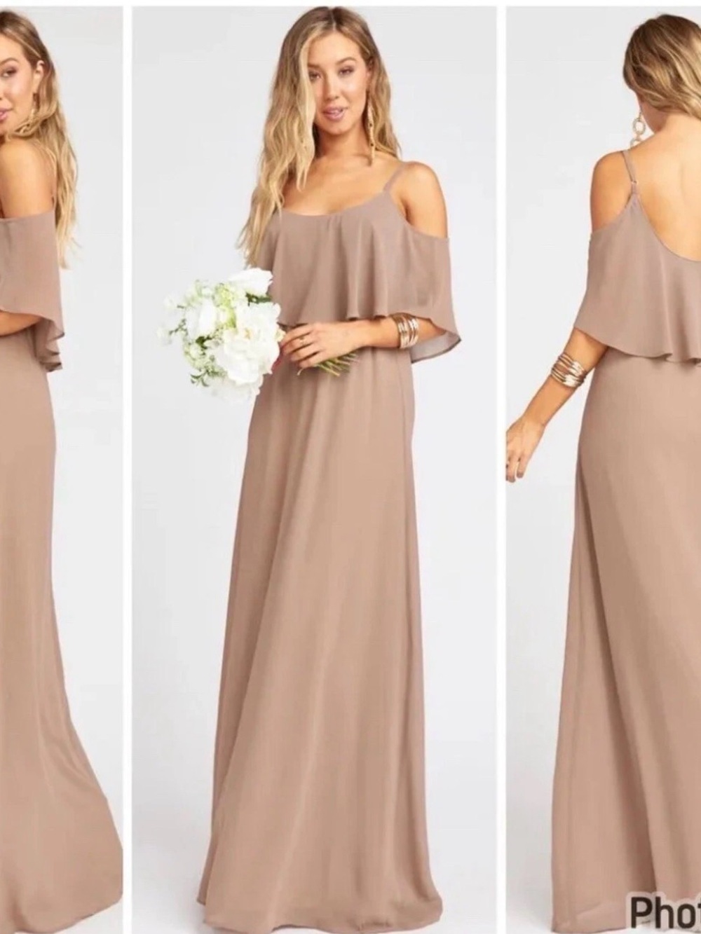 Show Me Your MuMu Taupe Flounce Maxi Dress with Spaghetti Straps color Dune xl